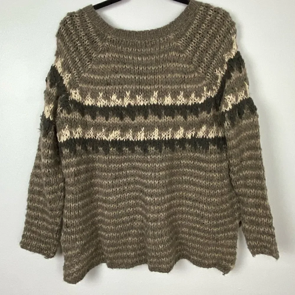 Free People Chunky Sweater Tan Brown Earthy Hi-lo Hem Women’s Size S Southwest - Picture 2 of 13